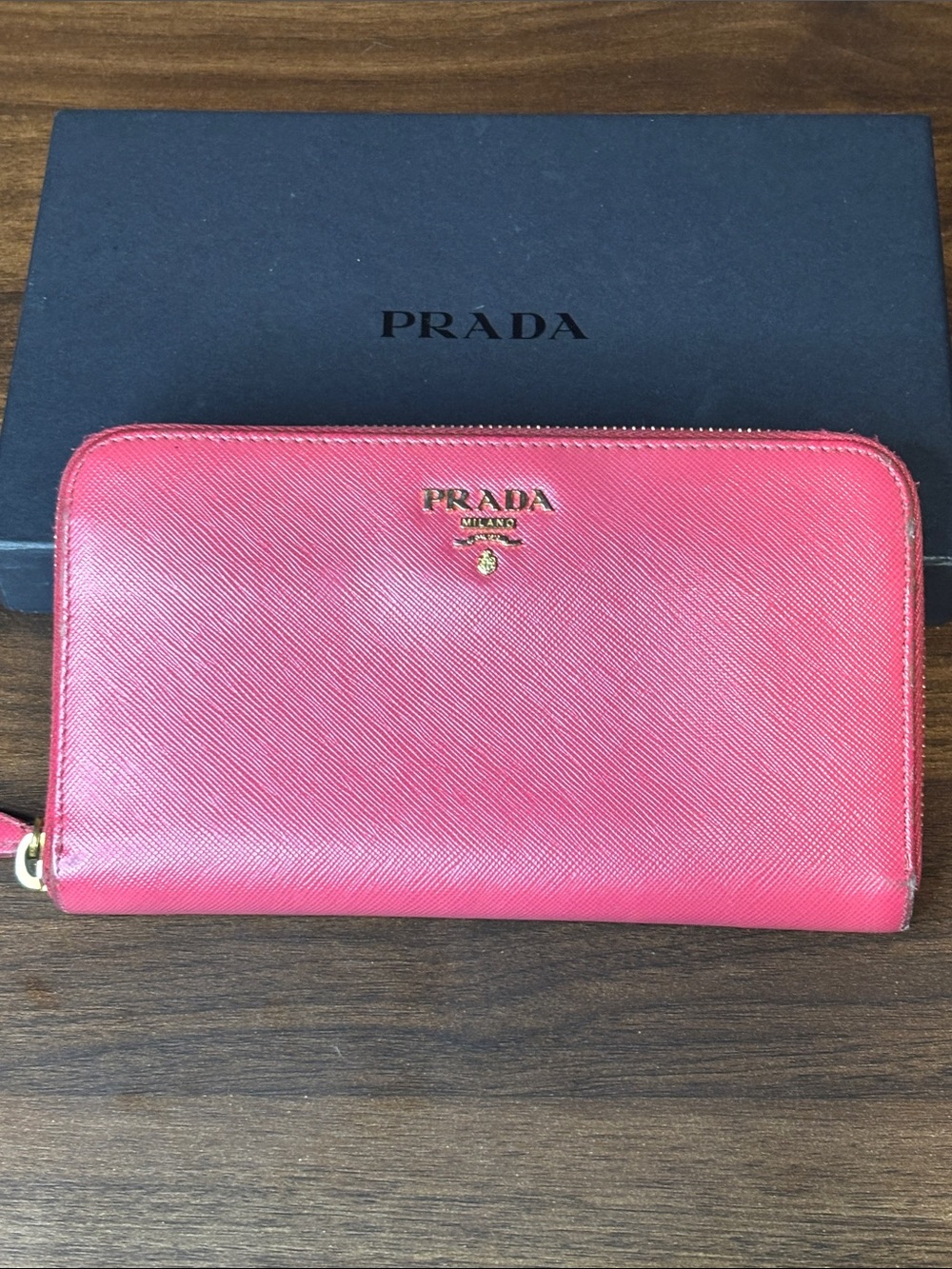 ✨Live Show Listing✨ Prada Zip-Around Saffiano Leather Wallet in Pink